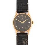 Omega: A 9 Carat Gold Hobnail Finished Black Dial Wristwatch, signed Omega, 1954, (calibre 266)