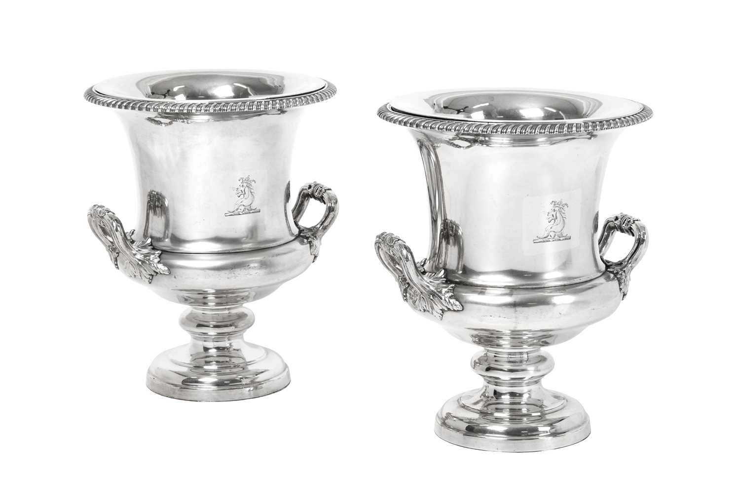 A Pair of George III Old Sheffield Plate Wine-Coolers, Collars and Liners, Apparently Unmarked, Fir