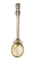 A Continental Silver-Gilt Spoon, Marked With Dresden Style Pseudomarks and a Further Mark, 19th Cen