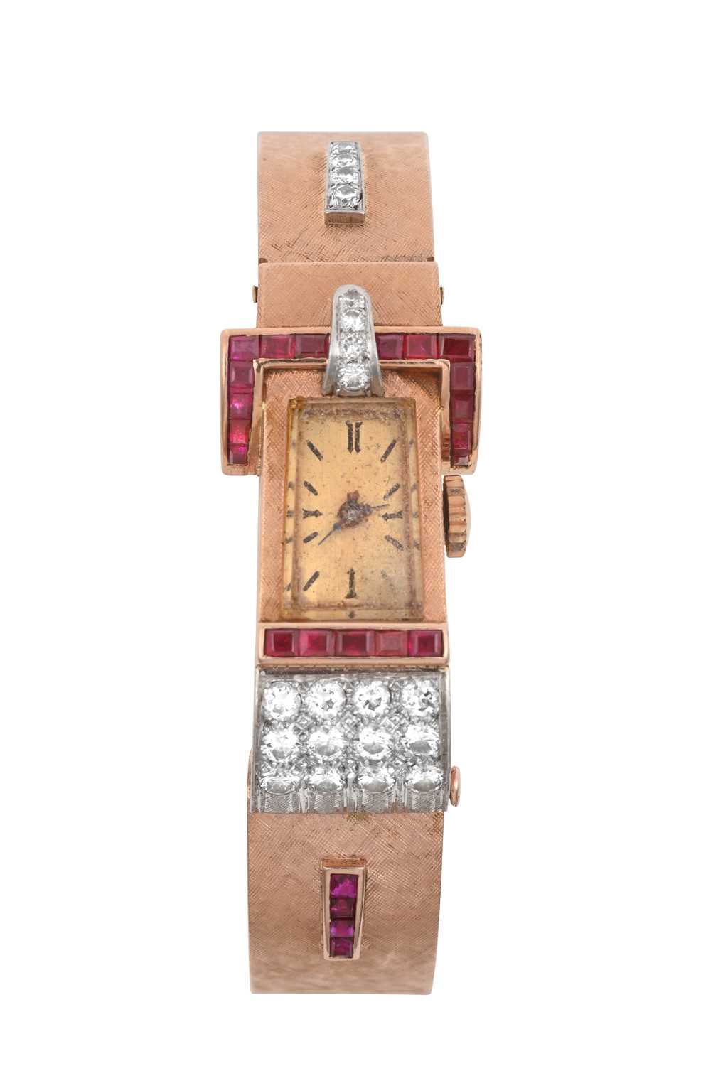 A Lady's Diamond and Ruby Set Wristwatch, signed Lackritz, circa 1960, manual wound lever movement