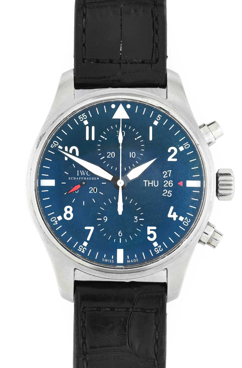 IWC: A Stainless Steel Automatic Day/Date Chronograph Wristwatch, signed International Watch