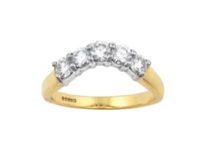 An 18 Carat Gold Diamond Five Stone Wishbone Ring the round brilliant cut diamonds in white claw