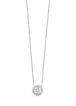 A Diamond Cluster Pendant on Chain the central princess cut diamond within a border of baguette