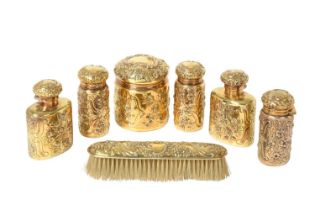 A Set of Six Victorian Silver-Gilt Dressing-Table Bottles or Jars, by Samuel Summers Drew and Ernes