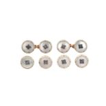 An Early 20th Century Mother-of-Pearl, Diamond and Enamel Button and Cufflink Suite comprising of