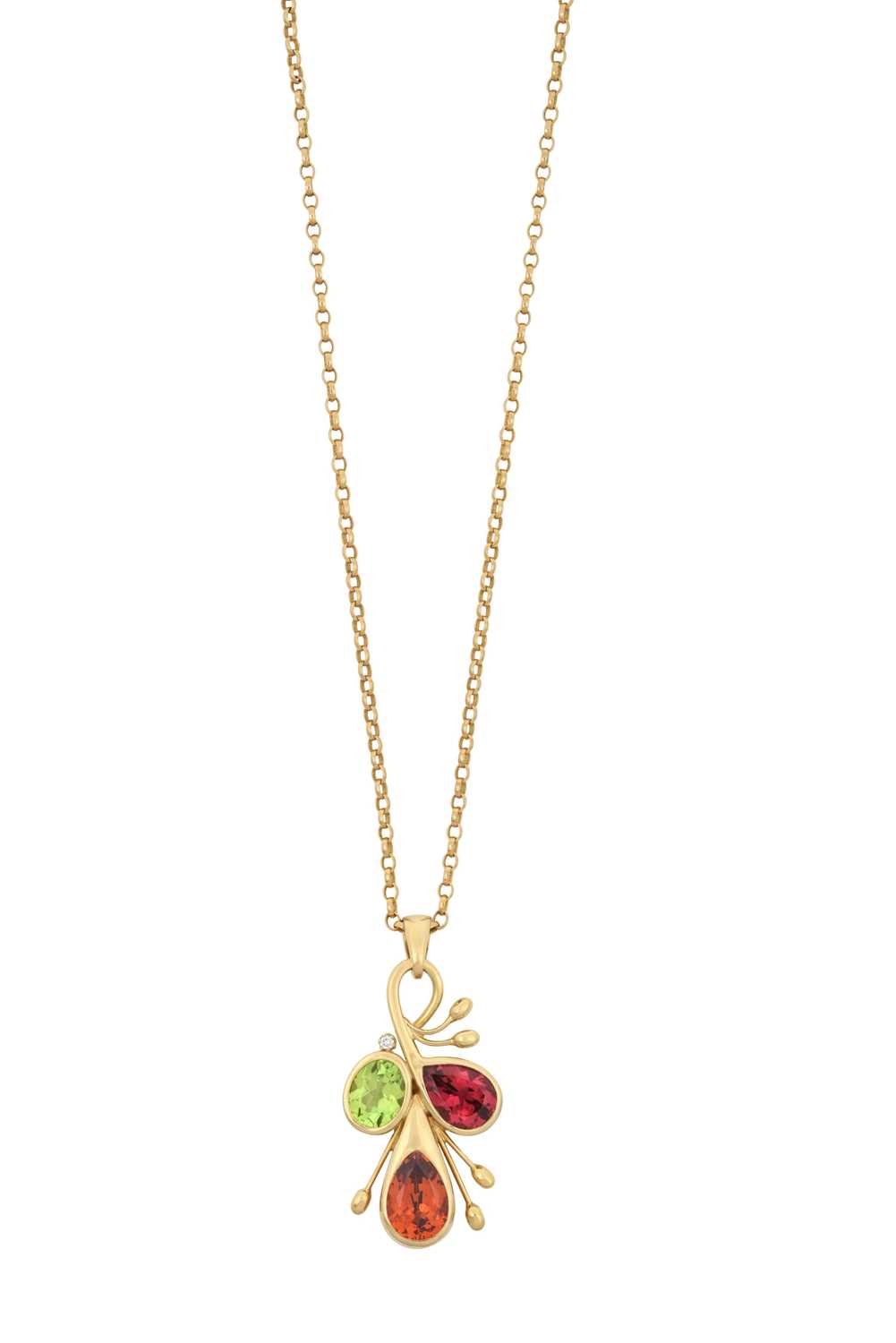 A Multi-Gem Set Pendant on Chain, by Catherine Best the yellow spray form set throughout with an