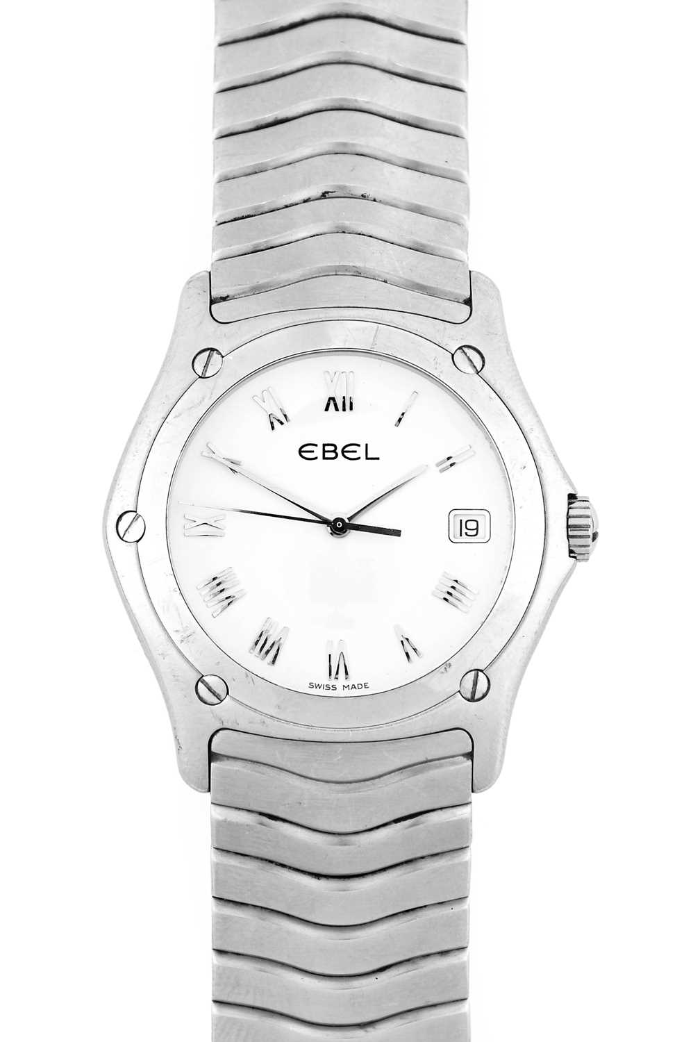 Ebel: A Stainless Steel Calendar Centre Seconds Wristwatch, signed Ebel, model: Classic Wave, ref: