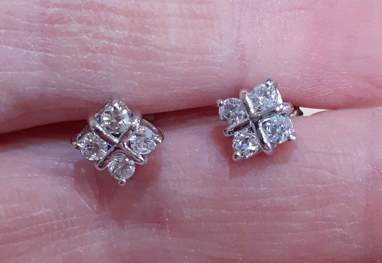 A Pair of Diamond Cluster Earrings four round brilliant cut diamonds in white claw settings, - Image 3 of 4