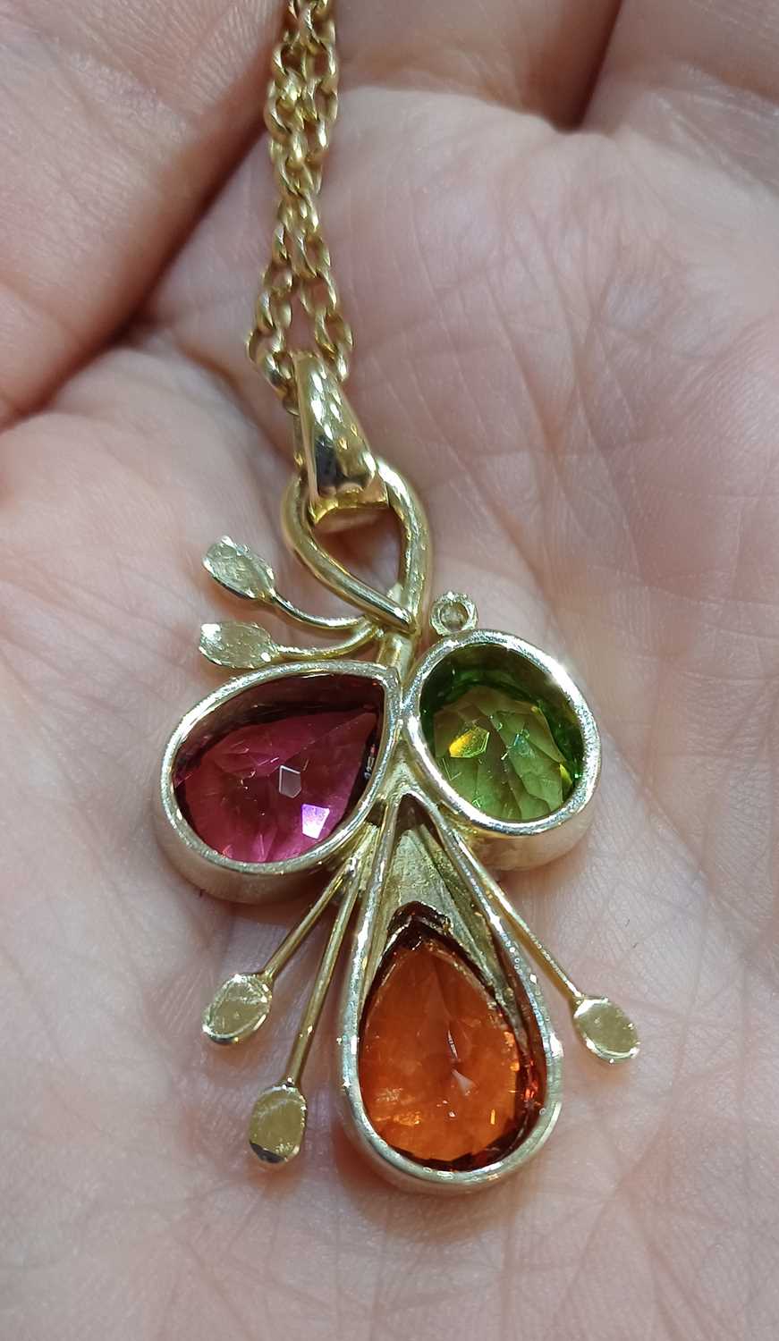A Multi-Gem Set Pendant on Chain, by Catherine Best the yellow spray form set throughout with an - Image 2 of 3