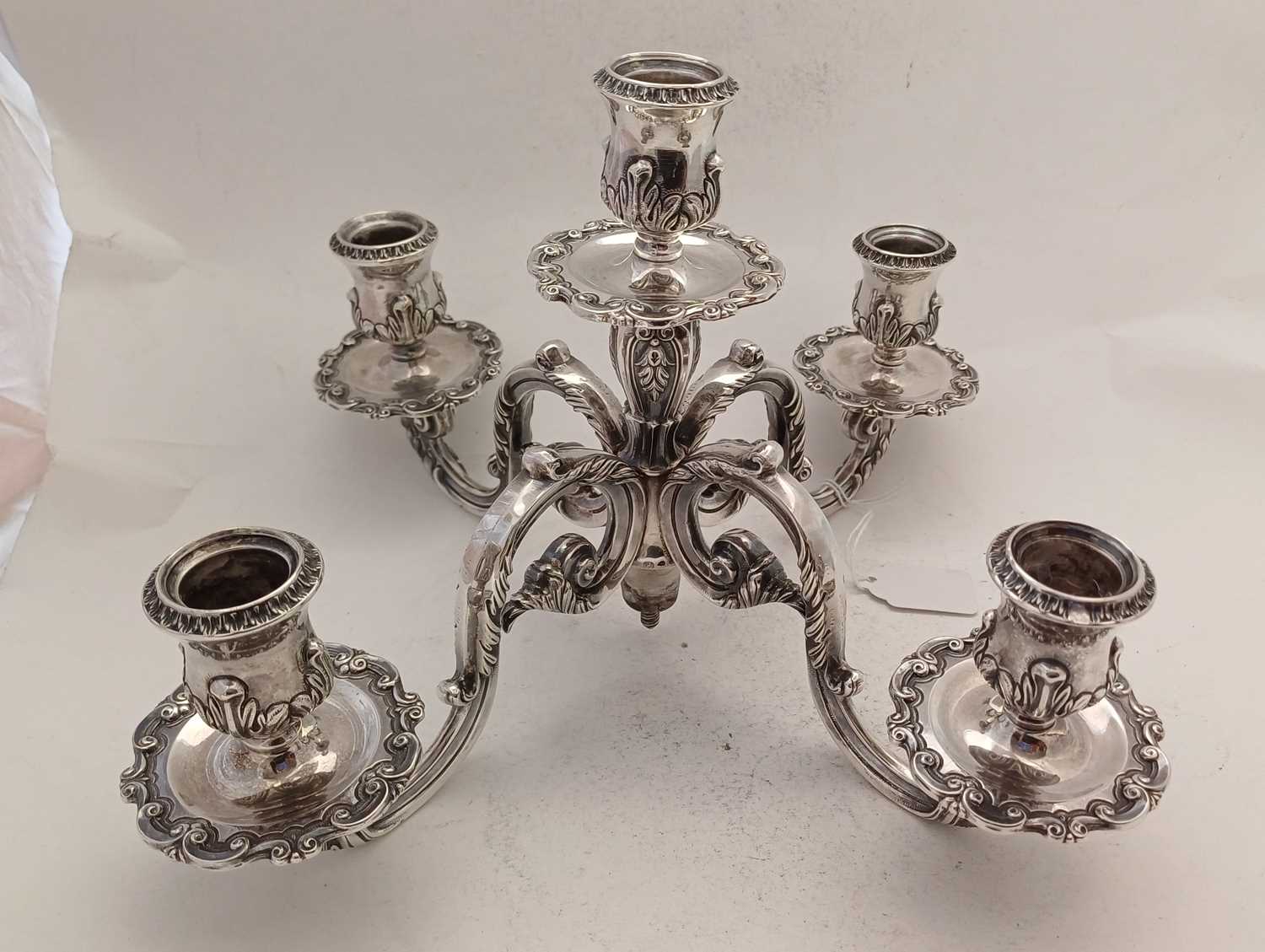 A Pair of Portuguese Silver Five-Light Candelabra, by Topázio, Second Quarter 20th Century - Image 5 of 10