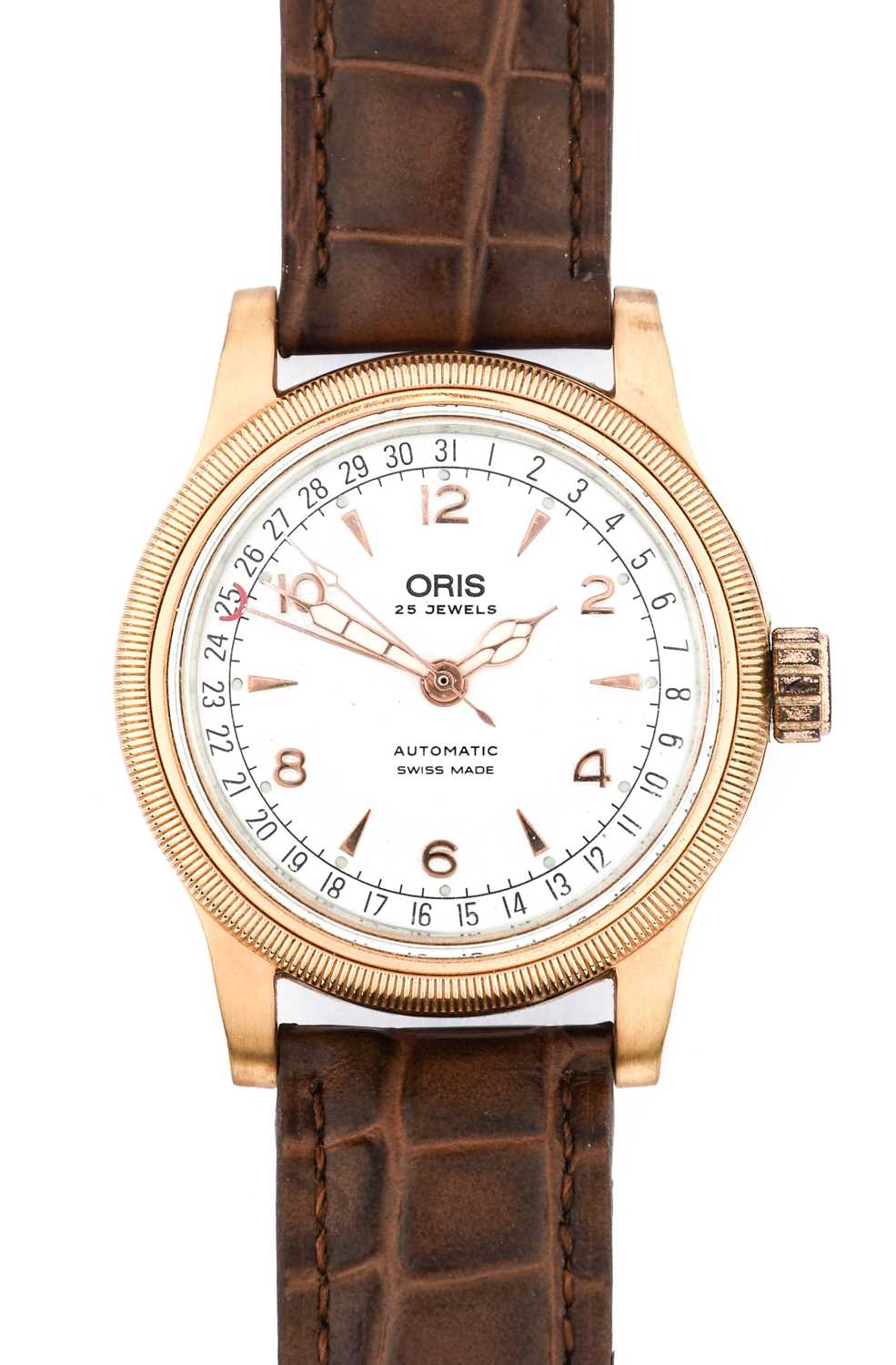 Oris: A Plated Automatic Calendar Centre Seconds Wristwatch, signed Oris, model: Big Crown Pointer