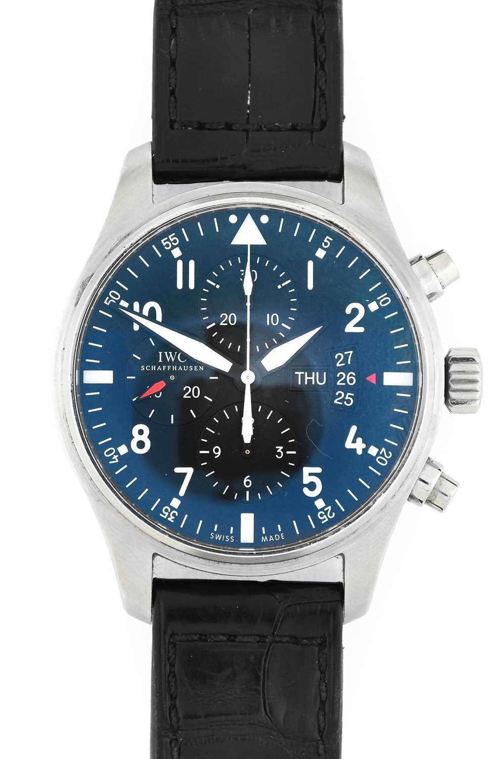 IWC: A Stainless Steel Automatic Day/Date Chronograph Wristwatch, signed International Watch - Bild 3 aus 3