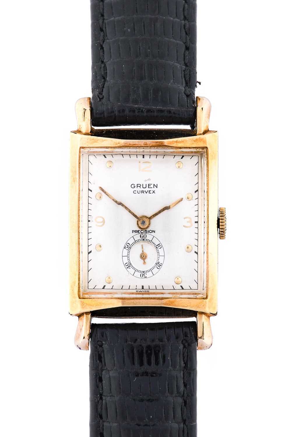 Gruen: A 10 Carat Gold Filled Curved Wristwatch, signed Gruen, Curvex, Precision, circa 1945, curved