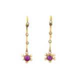 A Pair of Early 20th Century Amethyst and Seed Pearl Drop Earrings the round cut amethyst in a