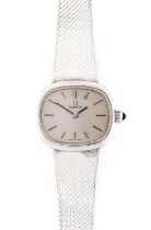 Omega: A Lady's 9 Carat White Gold Wristwatch, signed Omega, ref: 8438, 1979, (calibre 625) manual