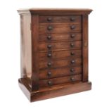 A Mahogany Collectors Cabinet Wellington Chest, late 19th Century, containing eight drawers with