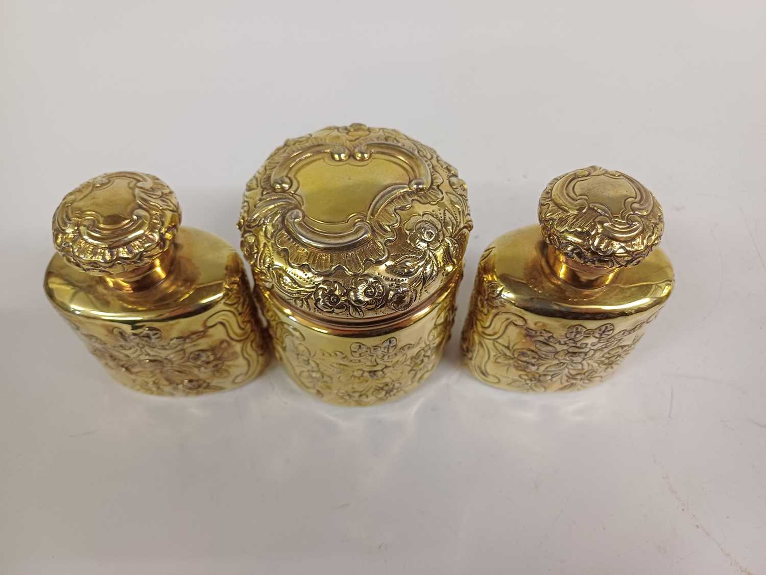 A Set of Six Victorian Silver-Gilt Dressing-Table Bottles or Jars, by Samuel Summers Drew and Ernes - Image 6 of 9