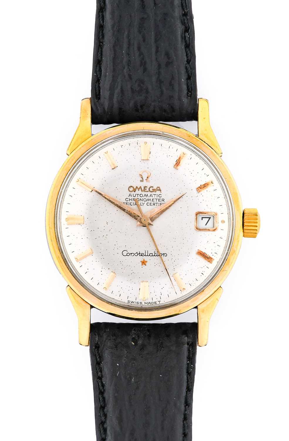 Omega: A Steel and Gold Capped Automatic Calendar Centre Seconds Wristwatch, signed Omega, - Image 2 of 2