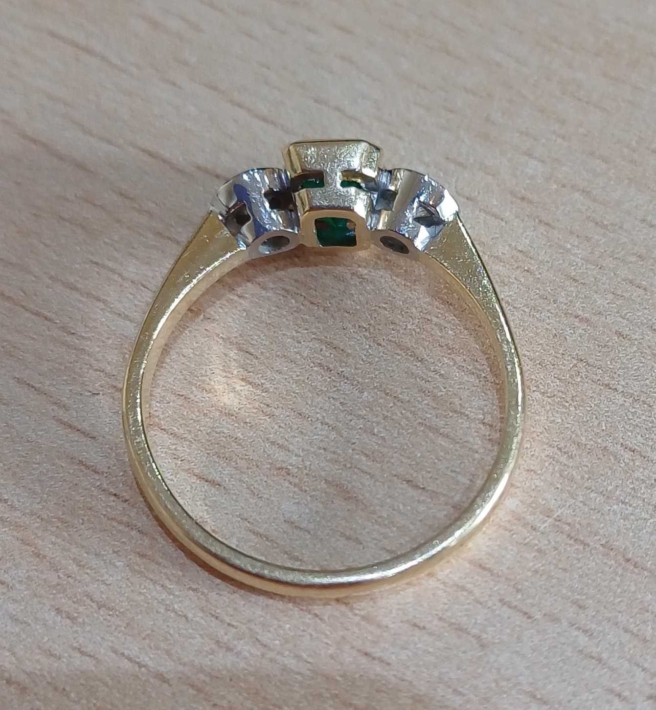 An 18 Carat Gold Emerald and Diamond Three Stone Ring the emerald-cut emerald in a yellow rubbed - Image 4 of 6