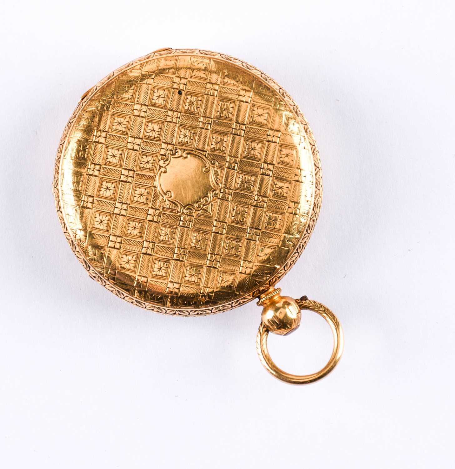 Hayes: An 18 Carat Gold Open Faced Pocket Watch, signed J.H.Hayes, Oldham, 1857, single chain - Image 3 of 4