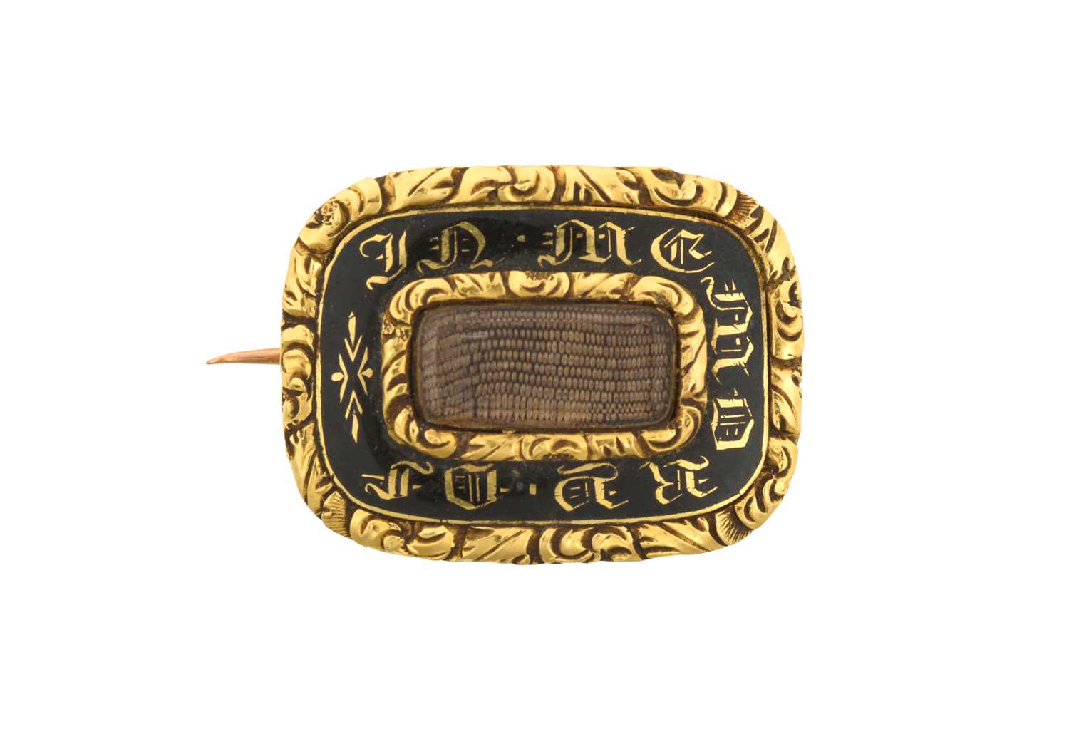 An 18 Carat Gold Enamel Mourning Ring and An Enamel Mourning Brooch the outer shank enamelled in - Image 2 of 6