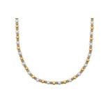 A 9 Carat Gold Cultured Pearl Necklace the cultured pearls spaced by yellow plain polished beads and