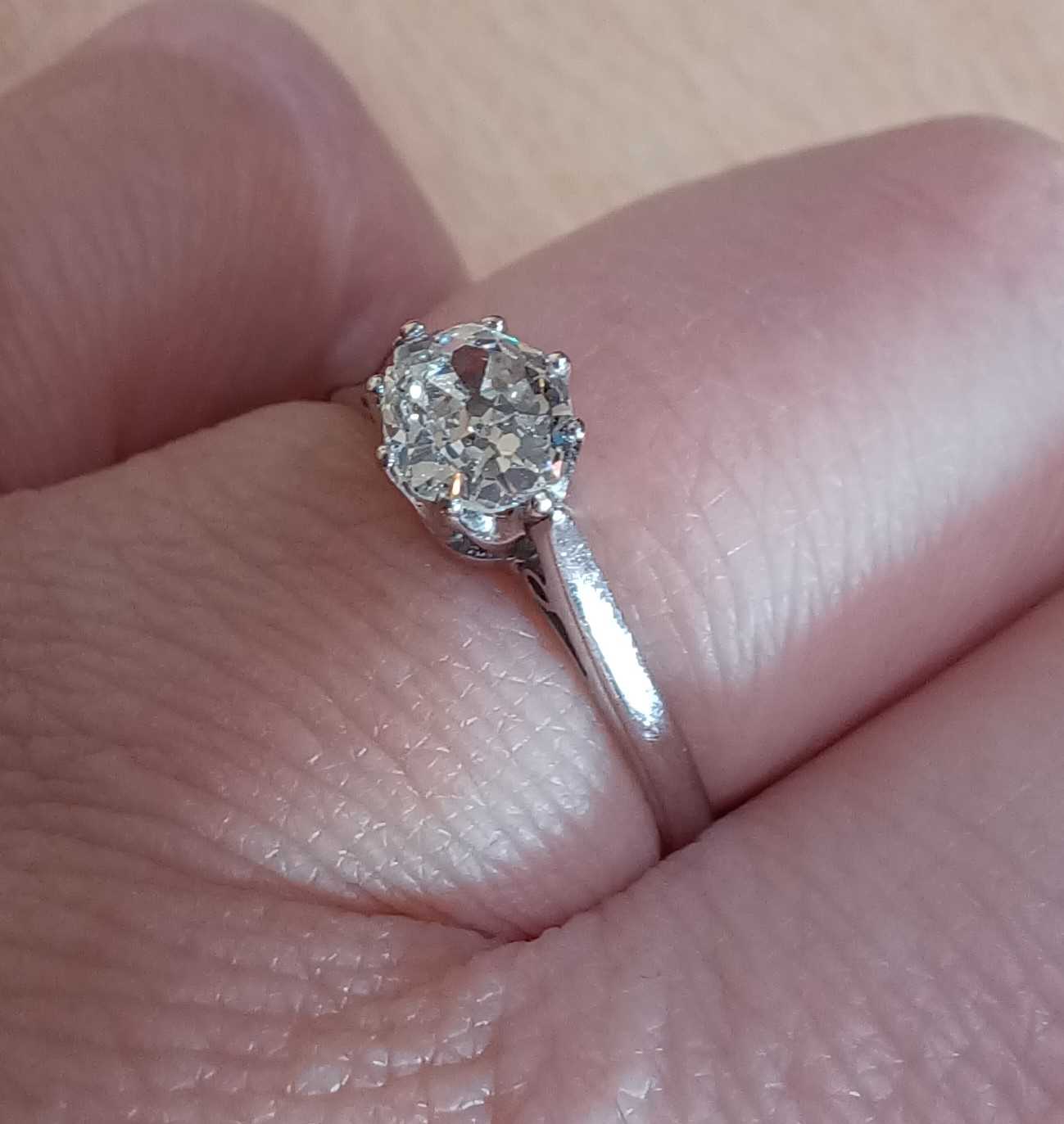 An 18 Carat White Gold Diamond Solitaire Ring the old cut diamond in a claw setting, to a tapered - Image 2 of 4