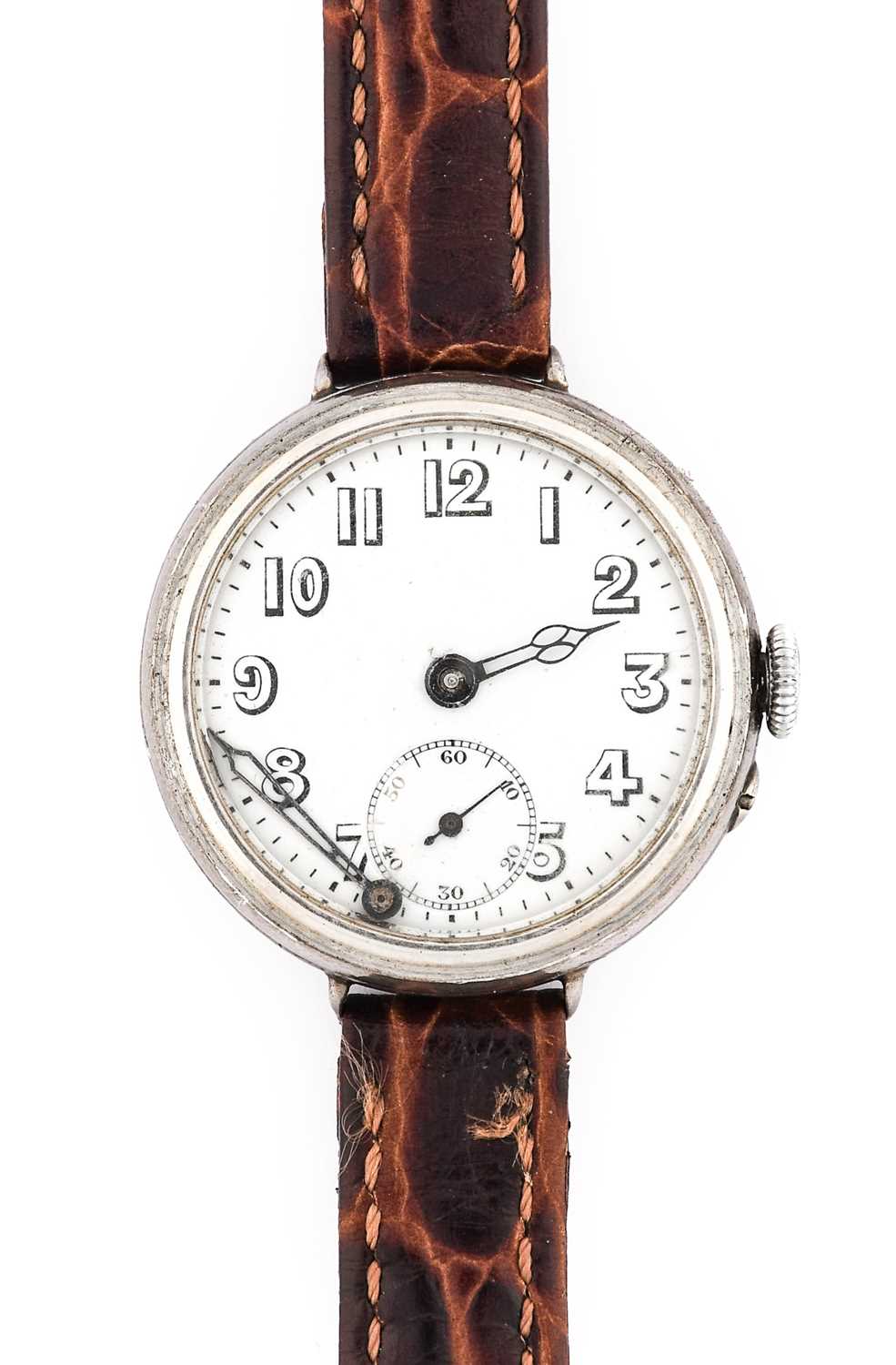 A Rare and Early Silver Integrated "Telephone" Shrapnel Guard Wristwatch, 1915, manual wound lever - Image 2 of 3