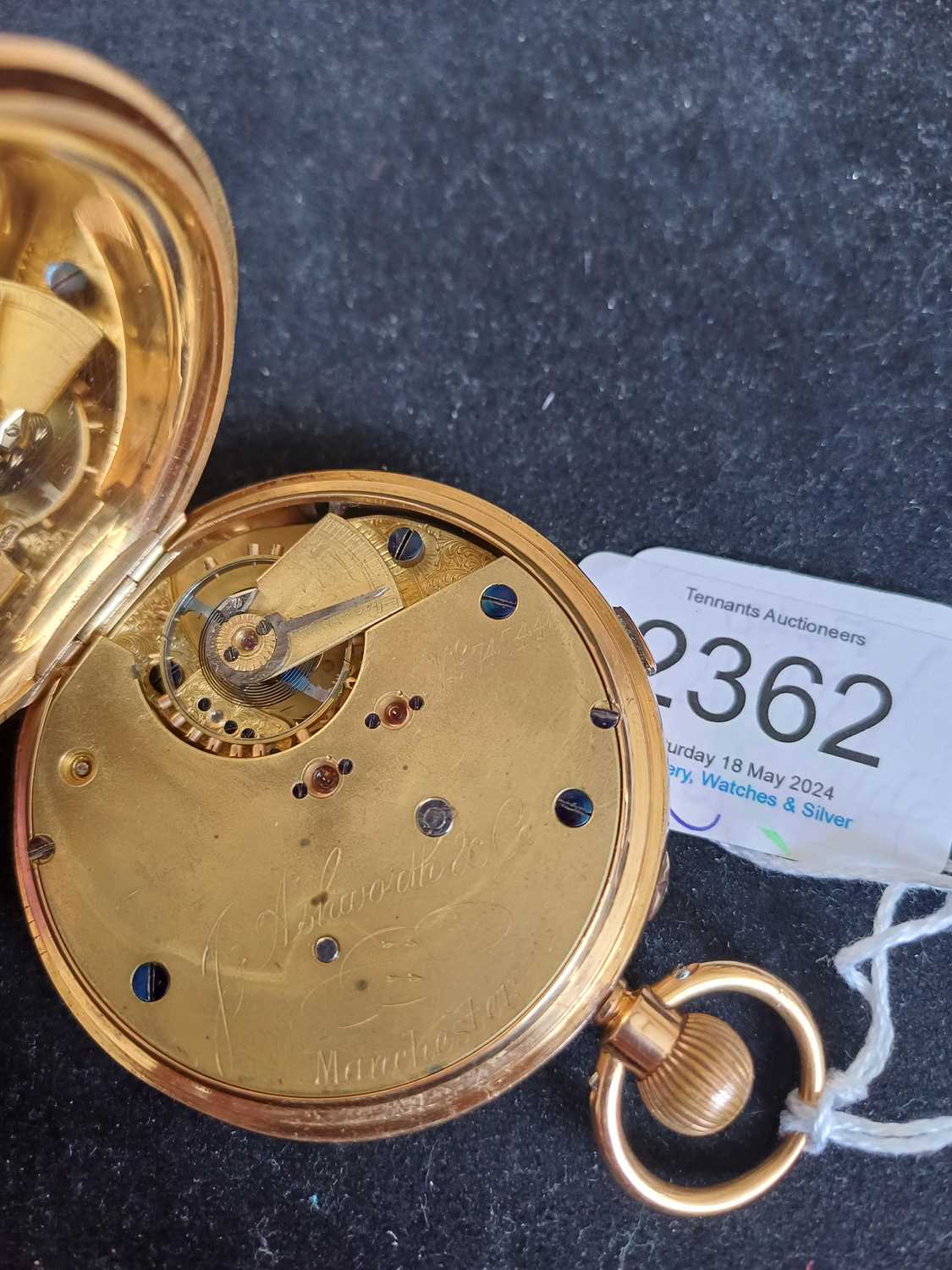 Ashworth: An 18 Carat Gold Open Faced Chronograph Pocket Watch, signed J.Ashworth & Co, - Image 5 of 5