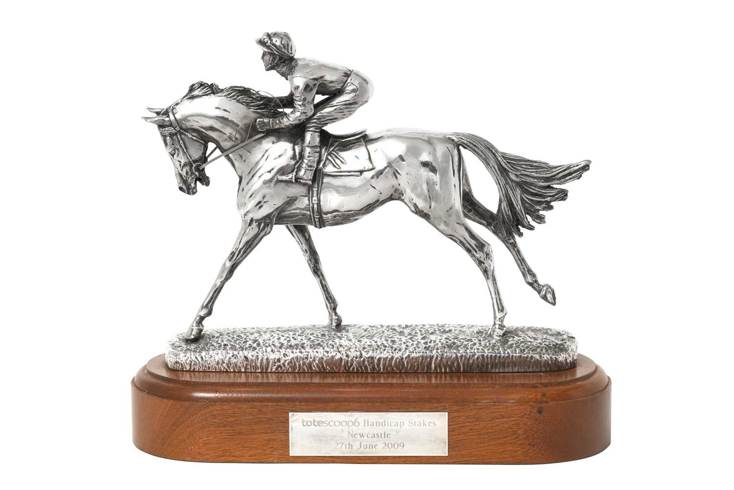 An Elizabeth II Silver Horse and Jockey Model, by Camelot Silverware, Sheffield, 2009, Modelled by