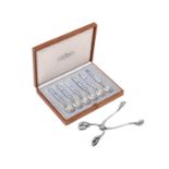 A Pair of Danish Silver Sugar-Nips and a Cased Set of Six Danish Silver and Enamel Coffee-Spoons, T