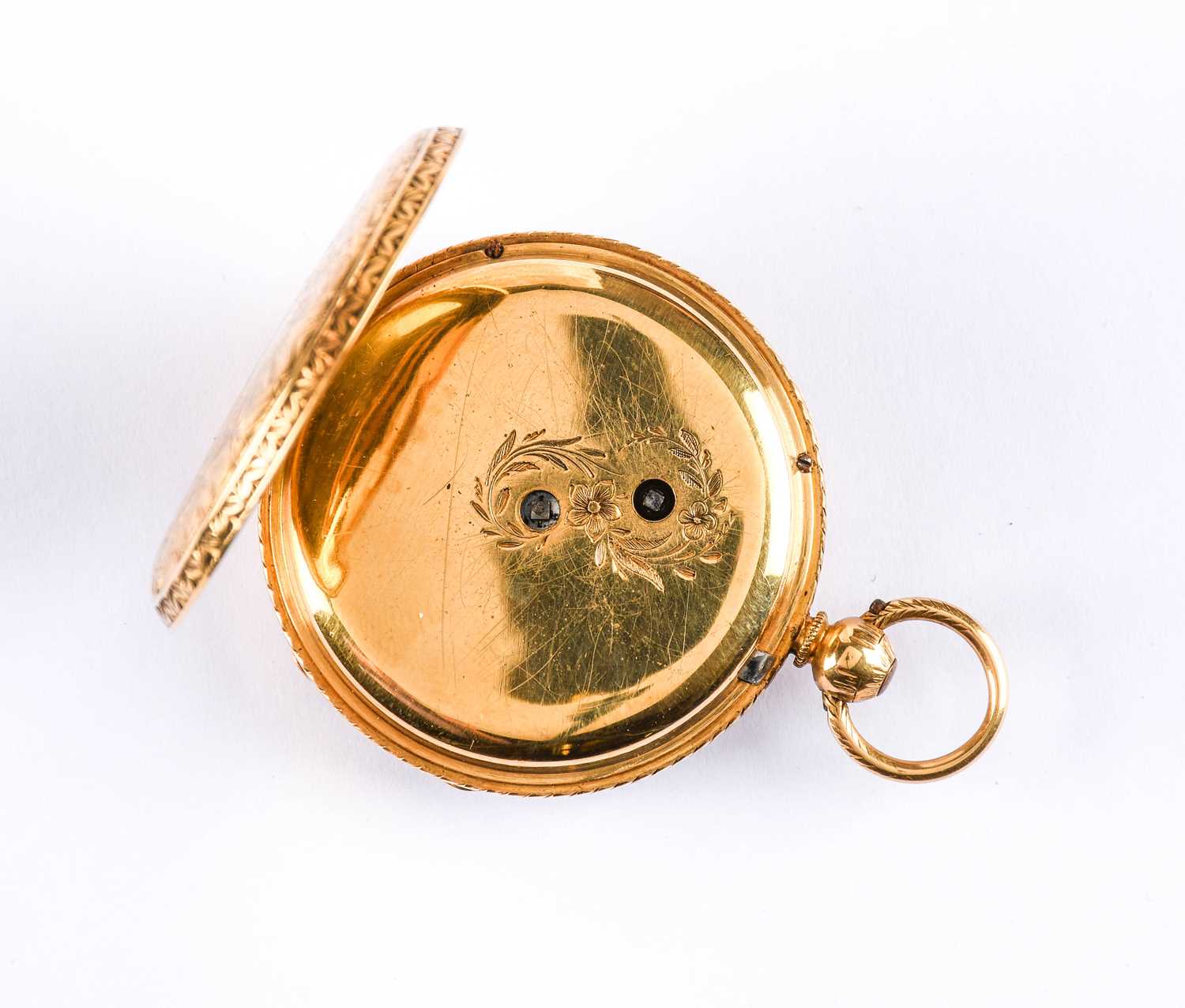 Hayes: An 18 Carat Gold Open Faced Pocket Watch, signed J.H.Hayes, Oldham, 1857, single chain - Image 2 of 4