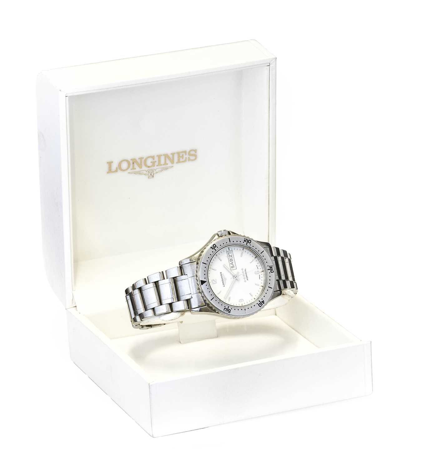 Longines: A Stainless Steel Automatic Day/Date Centre Seconds Wristwatch, signed Longines, model: - Image 2 of 2