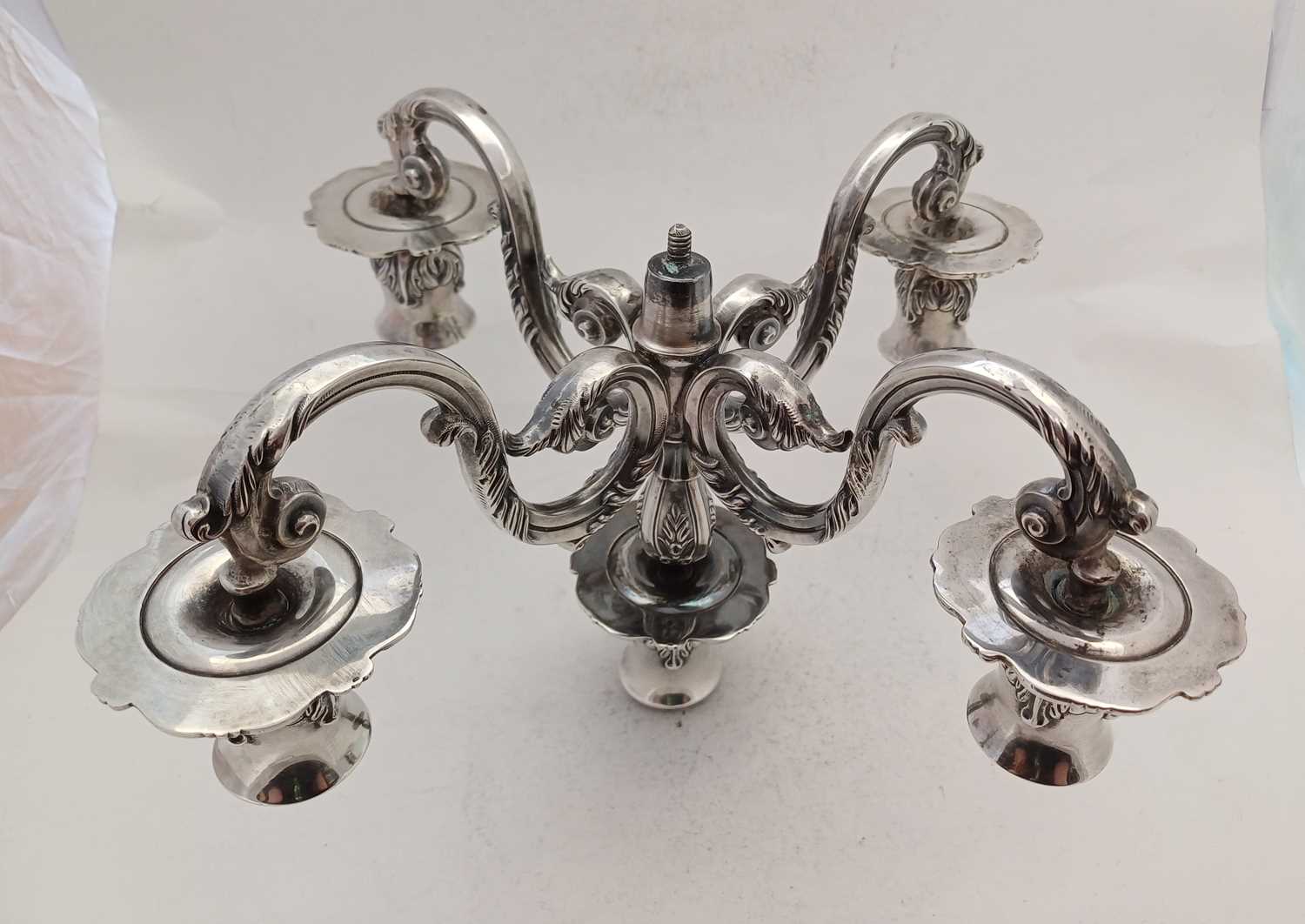 A Pair of Portuguese Silver Five-Light Candelabra, by Topázio, Second Quarter 20th Century - Image 8 of 10