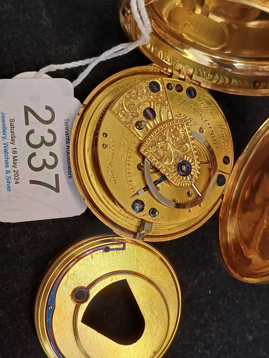 Moncas: An 18 Carat Gold Full Hunter Pocket Watch, signed John Moncas, Liverpool, 1823, single fusee - Image 3 of 3