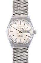 Omega: A Stainless Steel Automatic Day/Date Centre Seconds Wristwatch, signed Omega, model: