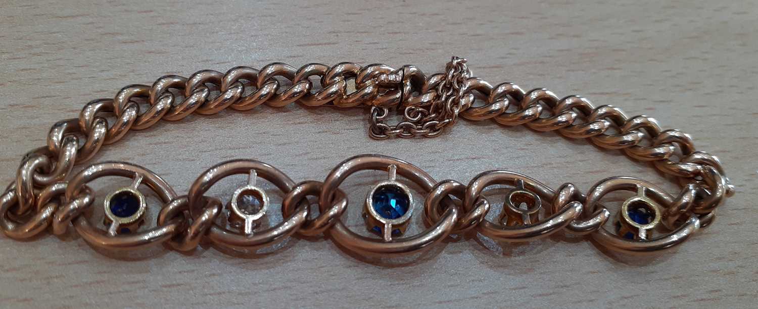 A Sapphire and Diamond Bracelet three graduated oval cut sapphires alternate with two old cut - Image 3 of 5