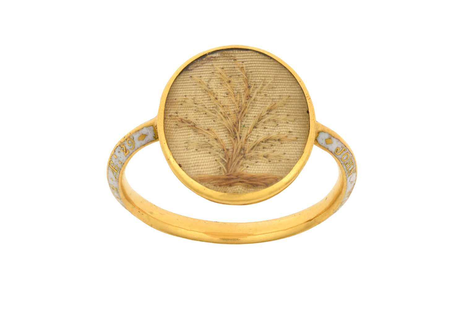 An Enamel Mourning Ring the oval glazed compartment depicting the Tree of Life, to a shank enamelled