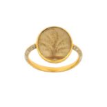 An Enamel Mourning Ring the oval glazed compartment depicting the Tree of Life, to a shank enamelled