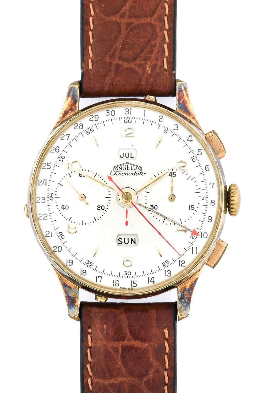 Angelus: A Plated Triple Calendar Chronograph Wristwatch, signed Angelus, model: Chronodato, circa