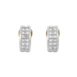 A Pair of 18 Carat White Gold Diamond Cuff Earrings two rows of princess cut diamonds, in white