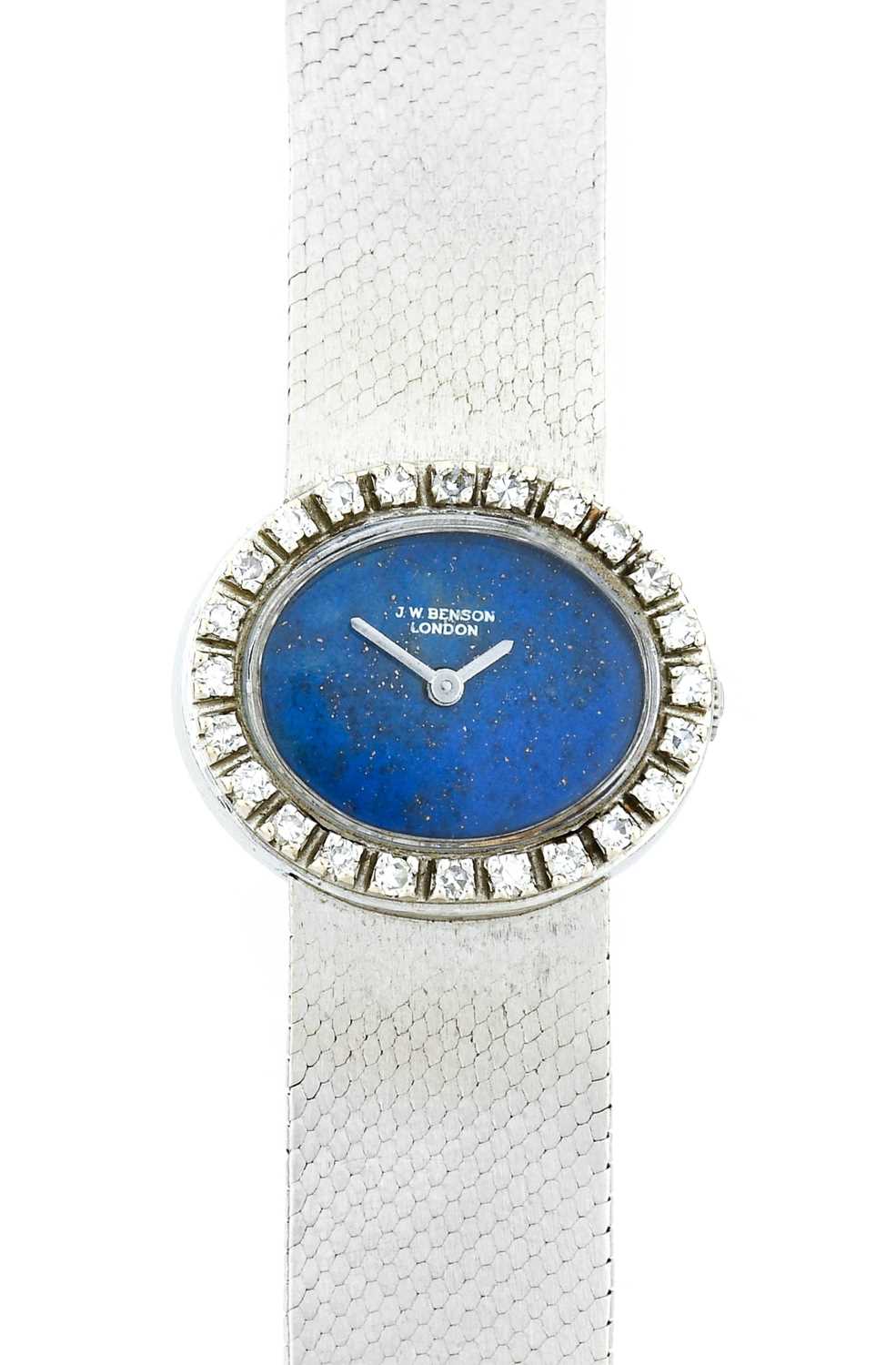 Benson: A Lady's 14 Carat White Gold Diamond Set Wristwatch, retailed by J.W.Benson, 1973, manual