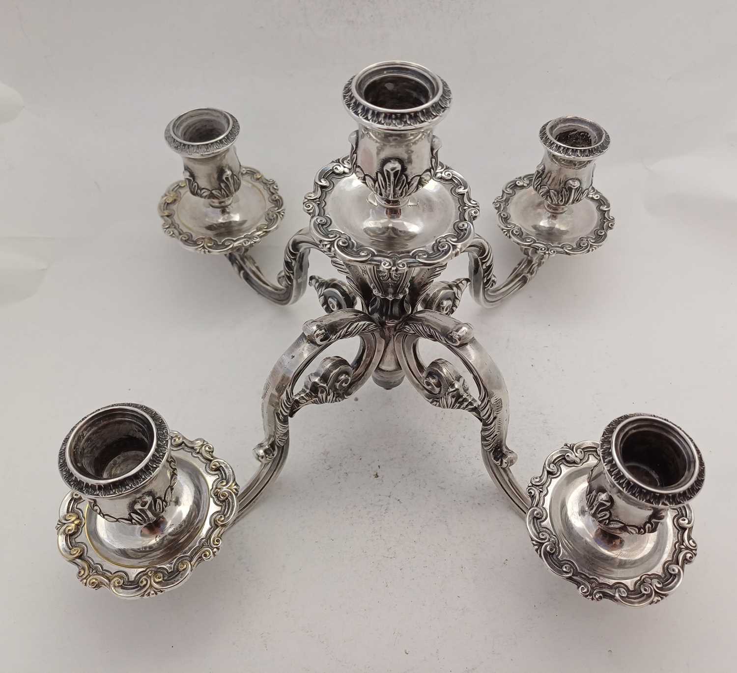 A Pair of Portuguese Silver Five-Light Candelabra, by Topázio, Second Quarter 20th Century - Image 2 of 10