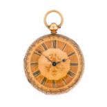 Hayes: An 18 Carat Gold Open Faced Pocket Watch, signed J.H.Hayes, Oldham, 1857, single chain