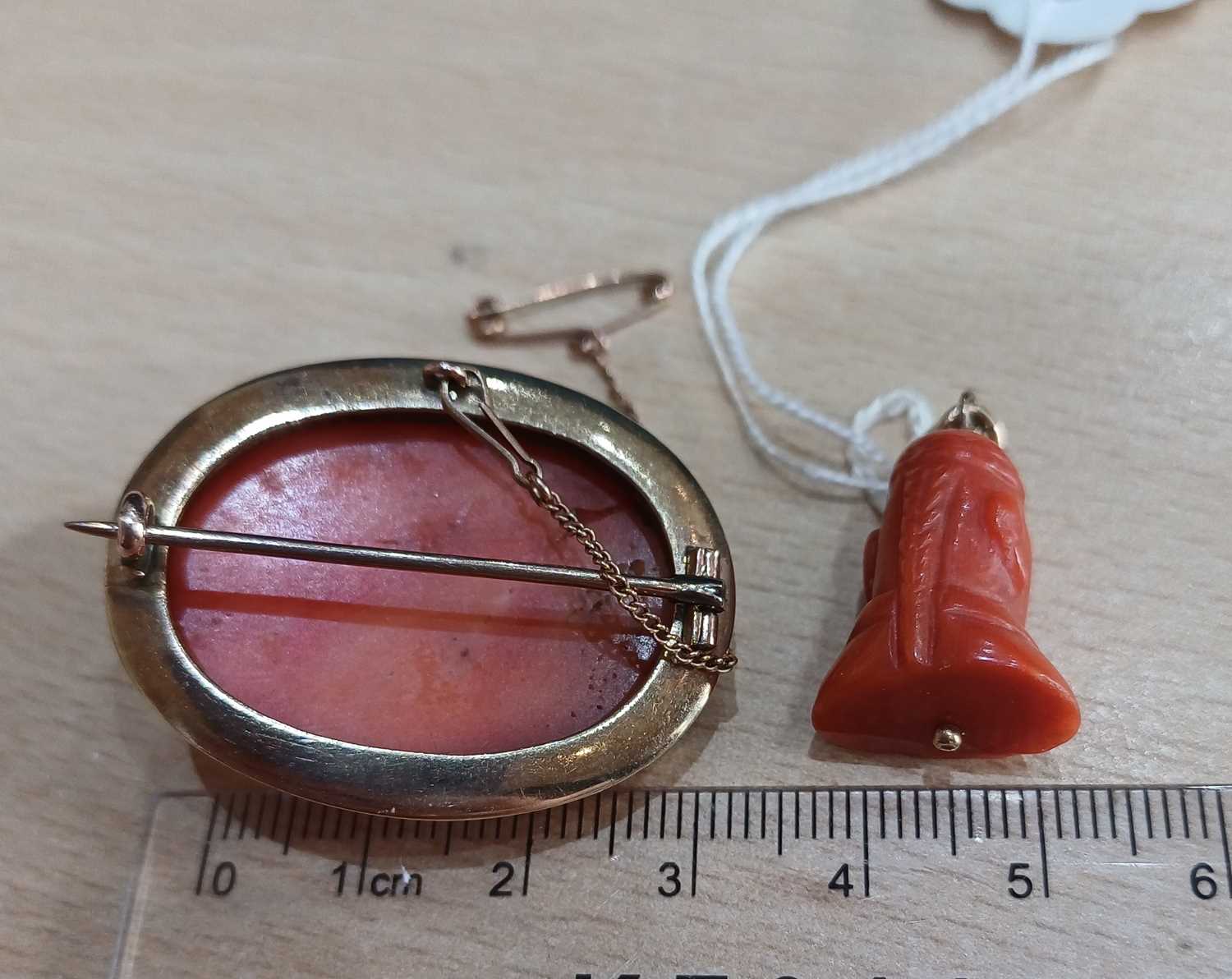 A Small Quantity of Coral Jewellery comprising of a carved coral oval brooch, in a yellow frame; a - Image 3 of 4