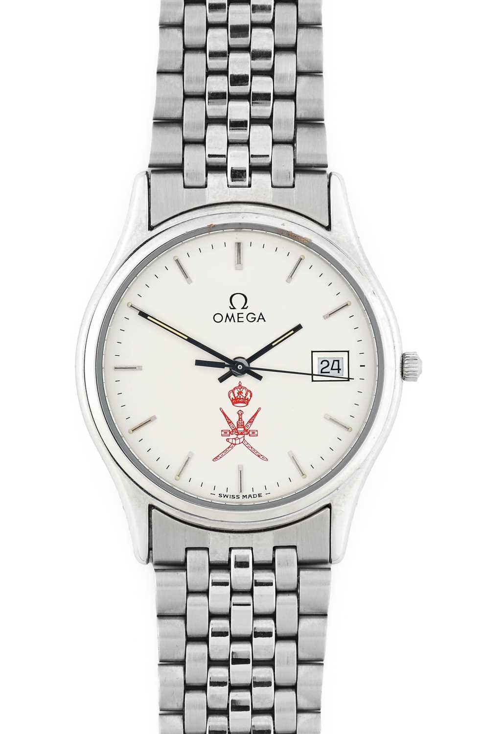 Omega: A Stainless Steel Calendar Centre Seconds Wristwatch with the Red Khanjar National Symbol