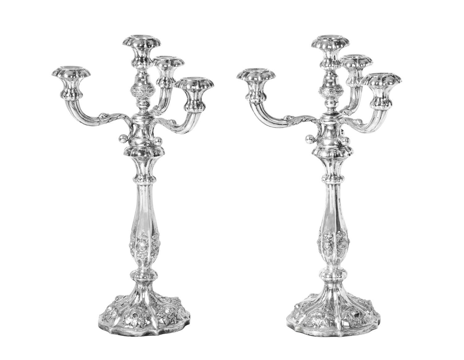 A Pair of Austrian Silver Four-Light Candleabra, Possibly by Franz Zeitler, Vienna, 1856