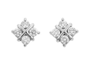 A Pair of Diamond Cluster Earrings four round brilliant cut diamonds in white claw settings,