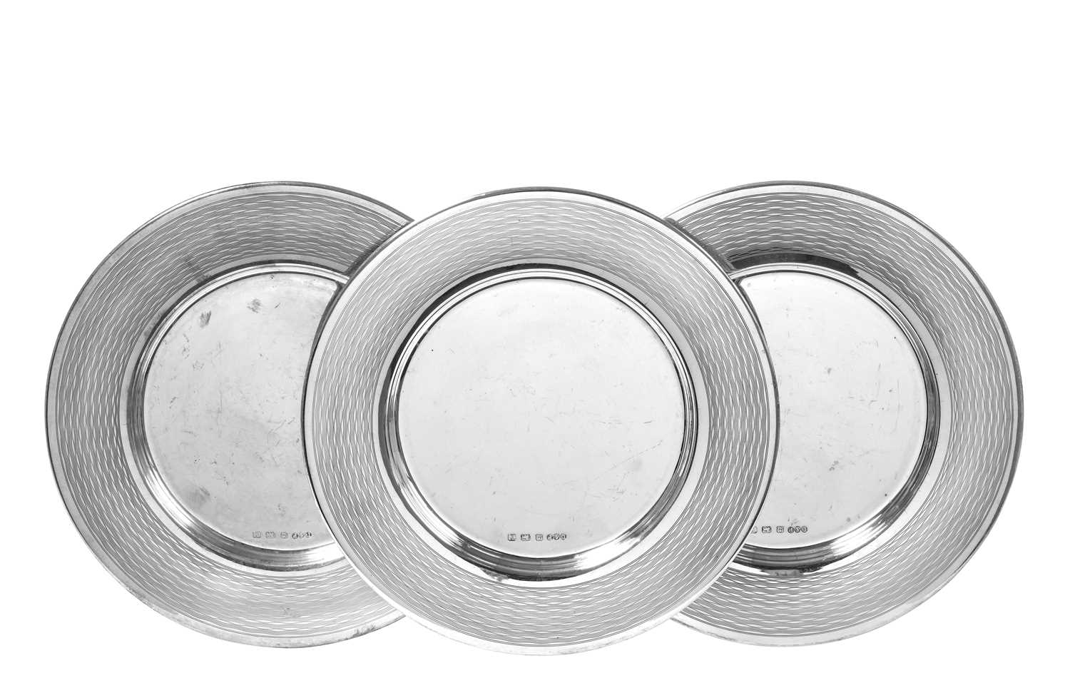 A Set of Three George VI Silver Plates, by Davies and Powers, Birmingham, 1948