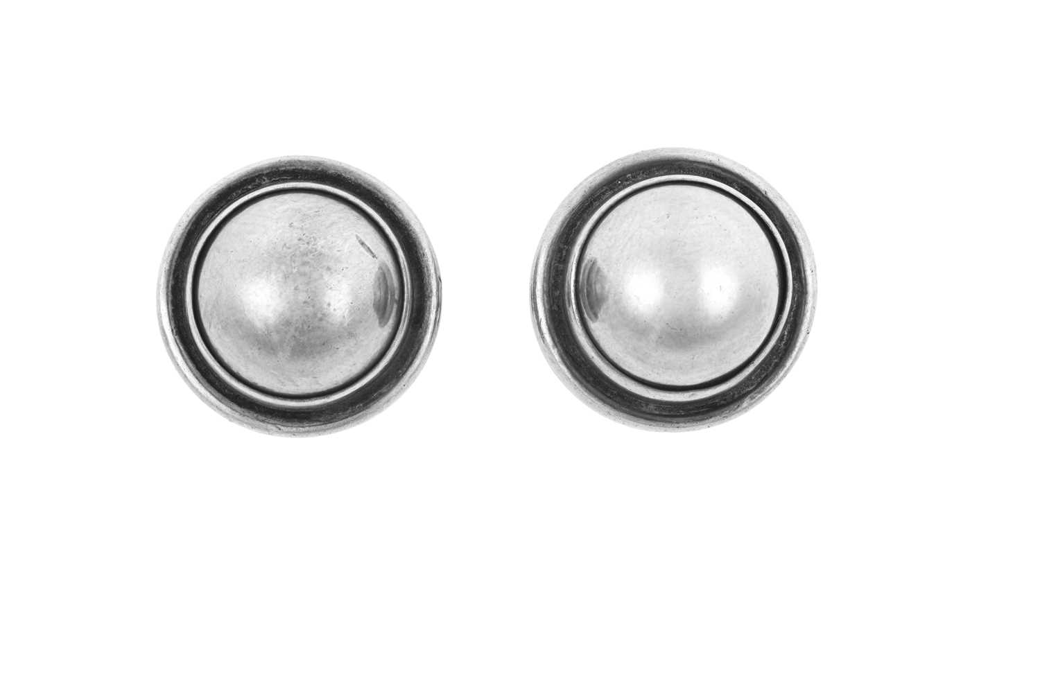 A Silver Ring and A Pair of Earrings, by Georg Jensen the oval plain polished dome within an oval - Image 2 of 7